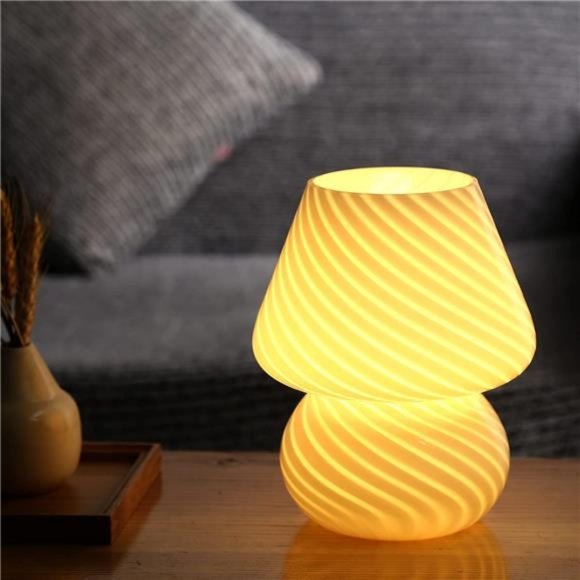 Mushroom Lamp,Glass Table Bedside Lamps Translucent Murano Vintage Style Striped - Picture 5 of 5